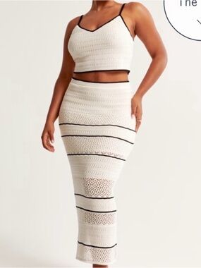 Abercrombie & Fitch Cream Crochet Maxi Skirt & Tank Full Set with Black Trim